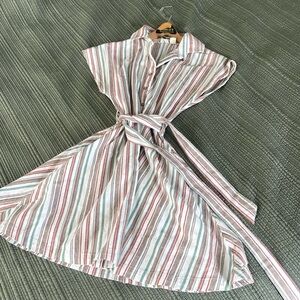 Roxy Dress Size XS Beachward Linen Cotton Blend Striped Button Front Shirtdress